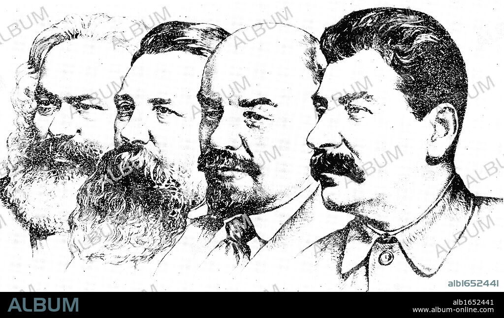 Left to right: Karl Marx, Friedrich Engels, Lenin and Joseph Stalin, the four pioneers of the Soviet Socialism,.