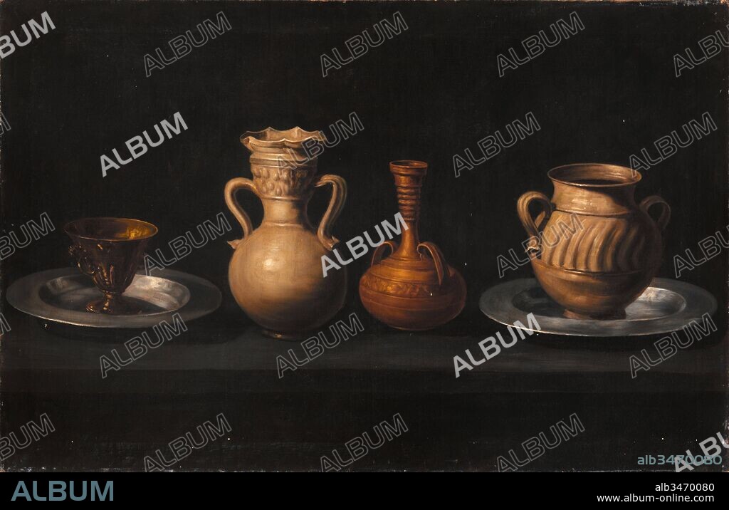 FRANCISCO DE ZURBARAN. Francisco de Zurbarán / "Bodegón con cacharros", 1650, Pintura (óleo sobre lienzo), 46 x 84 cm.