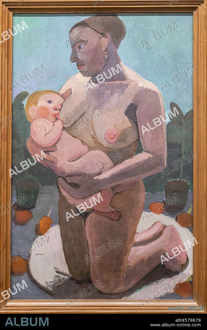 Paula Modersohn-Becker, Kneeling Mother with Child at Her Breast, 1906, Berlin, Federal Republic of Germany.