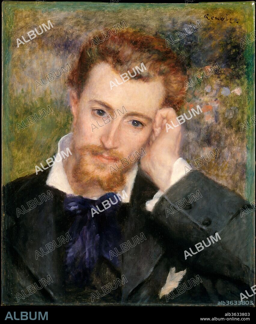 Eugène Murer (Hyacinthe-Eugène Meunier, 1841-1906). Artist: Auguste Renoir (French, Limoges 1841-1919 Cagnes-sur-Mer). Dimensions: 18 1/2 x 15 1/2 in. (47 x 39.4 cm). Date: 1877.
Murer was an artist, celebrated pastry cook, restaurateur, novelist, poet, and avid collector of Impressionist paintings. By 1887, ten years after he sat for this portrait, he had amassed some 122 works by his painter-friends, including 15 by Renoir, whom he called "the greatest artist of our century." It has been suggested that Murer's pose and gaze in this work served as a model for Van Gogh's famous portrait of another great Impressionist collector, Dr. Paul-Ferdinand Gachet (private collection), Murer's neighbor in Auvers.