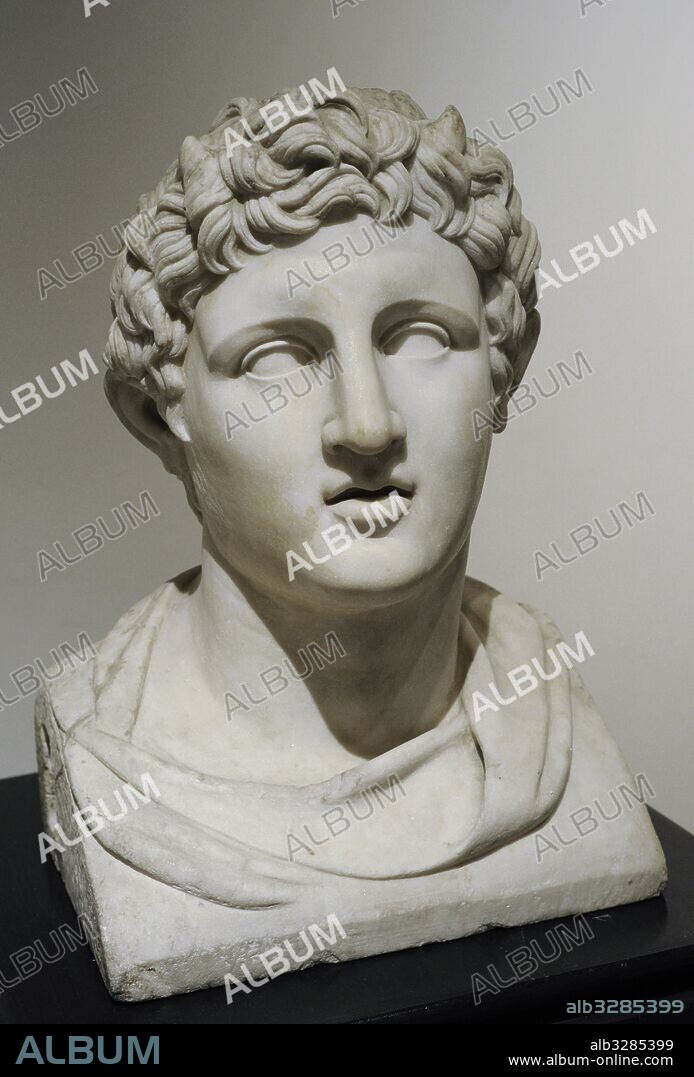 Demetrio I de Macedonia (h.337-283 a.C.). Rey de Macedonia. Busto. Mármol. Copia romana del s.I de un original griego del s.III a.C. Peristilo rectangular. Villa de los Papiros. Herculano. Museo Arqueológico Nacional. Nápoles. Italia.