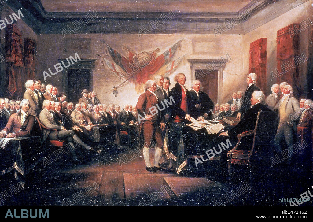 DECLARACION DE INDEPENDENCIA NORTEAMERICANA (4 de julio de 1776). Oleo de John TRUMBULL. Art Gallery (Universidad de Yale). Estados Unidos.