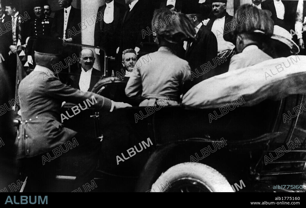 Archduke Francis Ferdinand and his wife Sophie just before the assassination. The Archduke and Archduchess of Austria Francis Ferdinand and Sophie Chotek sitting in their car, moments before being assassinated by the revolutionary Gavrilo Princip. Sarajevo, 28th June 1914.