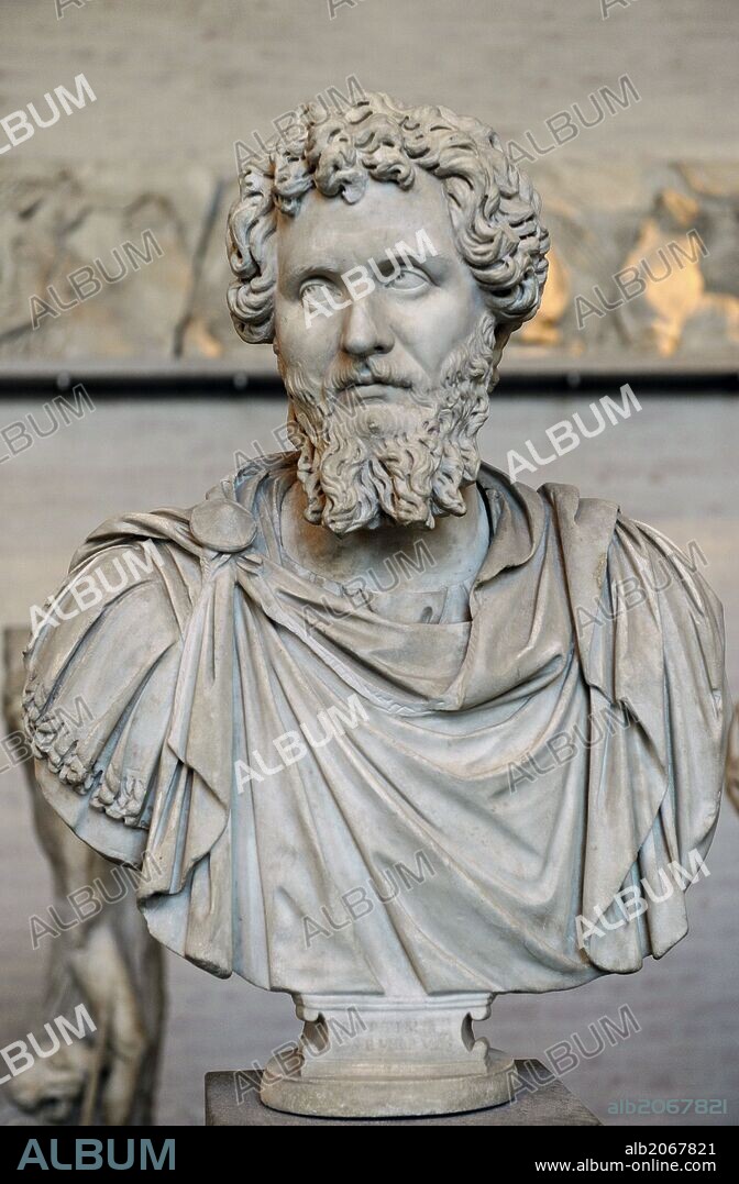 SEPTIMIO SEVERO (146-211). Emperador del Imperio romano de 193 a 211, con el nombre oficial de Lucius Septimius Severus Pius Pertinax Augustus. Fue el primer emperador romano de origen norteafricano en alcanzar el trono, yl fundador de la Dinastía de los Severos. Busto. Glyptothek. Munich. Alemania. Europa.