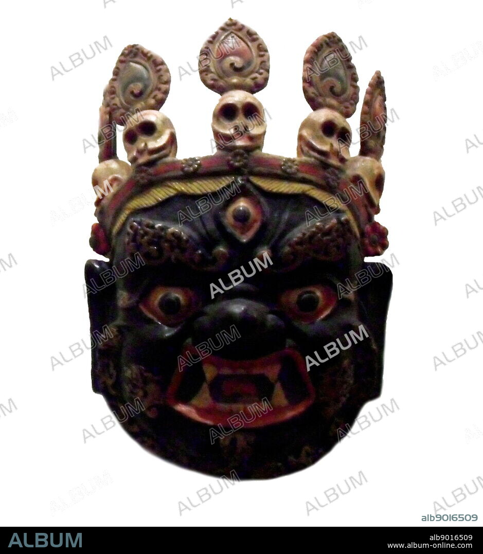 Masque de Mahakala. Cardboard, moulded and painted. Tibet. Mahakala is a Dharmapala ('protector of dharma') in Vajrayana Buddhism, and a deity in Chinese and Japanese Buddhism, particularly in the Vajrayana school.