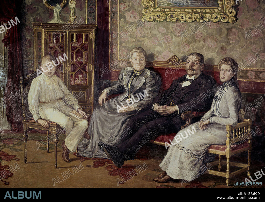 MARIÀ PIDELASERRA. Marià Pidelaserra / 'La familia Deu', 1902, Óleo sobre lienzo, 200 x 280 cm.