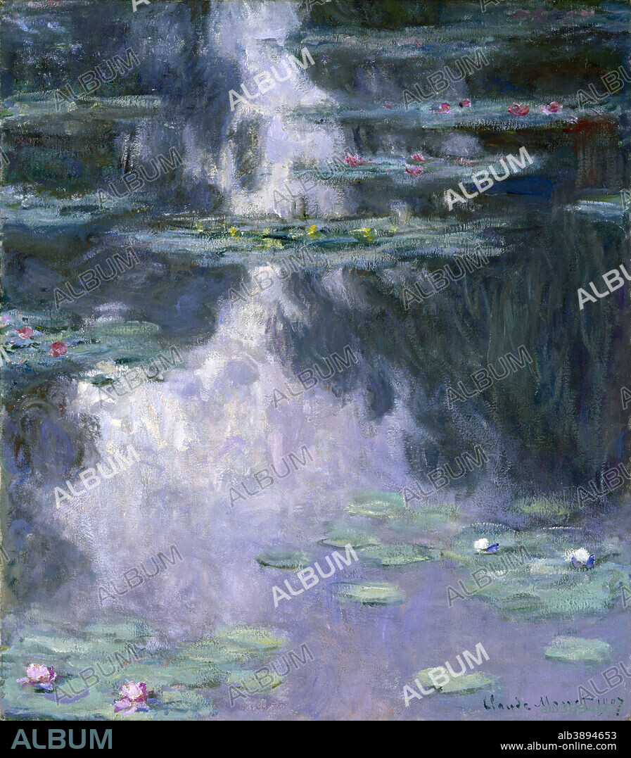 CLAUDE MONET. Water Lilies (Nymphéas). Date/Period: 1907. Painting. Oil on canvas Oil on canvas. Height: 914.40 mm (36 in); Width: 811.21 mm (31.93 in).