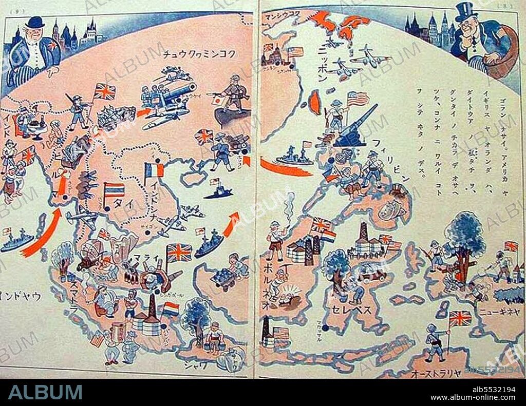 The Greater East Asia Co-Prosperity Sphere (Dai-to-a Kyoeiken) was a concept created and promulgated during the Showa era by the government and military of the Empire of Japan. It represented the desire to create a self-sufficient bloc of Asian nations led by the Japanese and free of Western powers. The Japanese Prime Minister Fumimaro Konoe planned the Sphere in 1940 in an attempt to create a Great East Asia, comprising Japan, Manchukuo, China, and parts of Southeast Asia, that would, according to imperial propaganda, establish a new international order seeking ‘co prosperity’ for Asian countries which would share prosperity and peace, free from Western colonialism and domination. In historical fact, the Greater East Asia Co-Prosperity Sphere is remembered largely as a front for the Japanese control of occupied countries during World War II, in which puppet governments manipulated local populations and economies for the benefit of Imperial Japan.