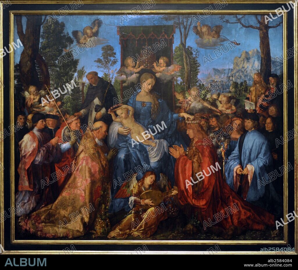 ALBERTO DURERO. ARTE RENACIMIENTO. ALEMANIA. DURERO, Alberto (Nuremberg, 1471-Nuremberg, 1528) Pintor y grabador alemán. "Fiesta del Rosario, 1506". Galería Nacional de Praga (Sternberg Palace). República Checa.