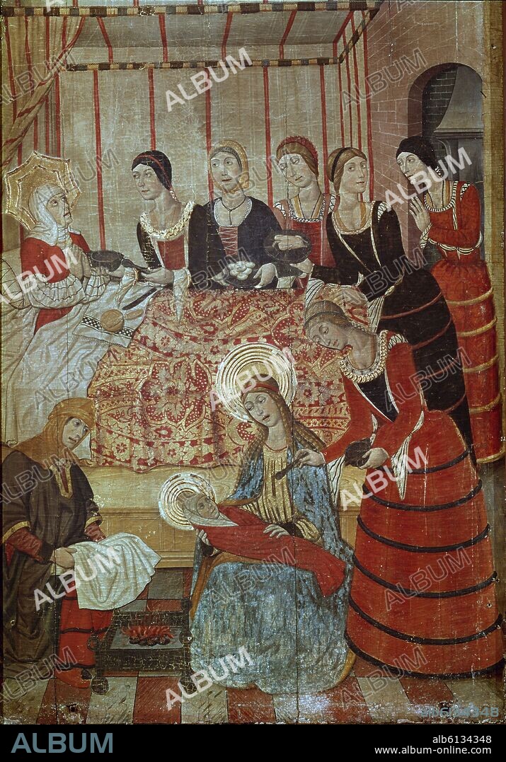 JAIME SERRA (1358-1395) Y PEDRO SERRA (SIGLO XIV). NACIMIENTO DE SAN JUAN - S XIV - GOTICO CATALAN-PINTURA SOBRE TABLA.