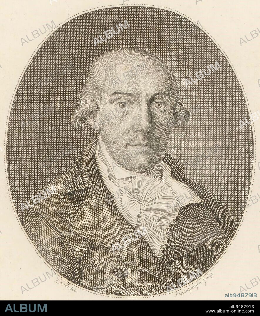 Portrait of Johann Friedrich Blumenbach, Ernst Ludwig Riepenhausen, after Zimmer, 1775 - 1840, print maker: Ernst Ludwig Riepenhausen, (mentioned on object), Zimmer, (mentioned on object), publisher: Angelo Bottinelli, (mentioned on object), Göttingen, 1775 - 1840, paper, etching, engraving, h 154 mm - w 103 mm.