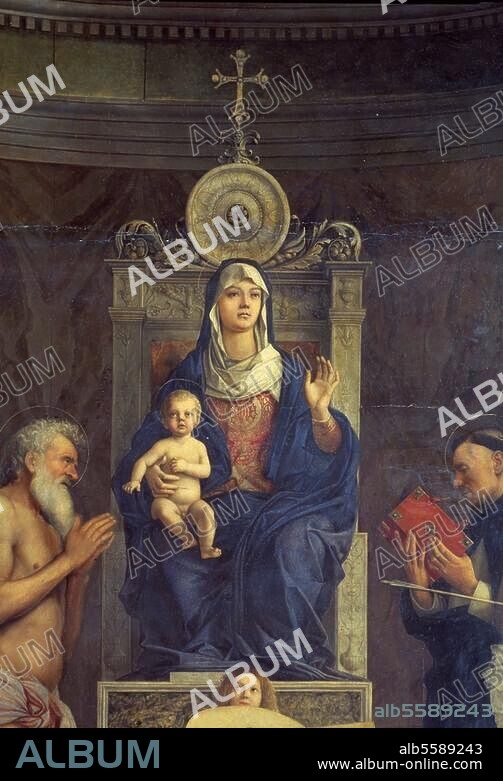 GIOVANNI BELLINI. Bellini, Giovanni um 1430 - 1516. "Sacra Conversazione" (Madonna mit Kind und Heiligen), 1487/88. Ausschnitt: Madonna. Öl auf Holz, 471 × 258 cm. Ehemals S.Giobbe. Venedig, Galleria dell'Accademia.