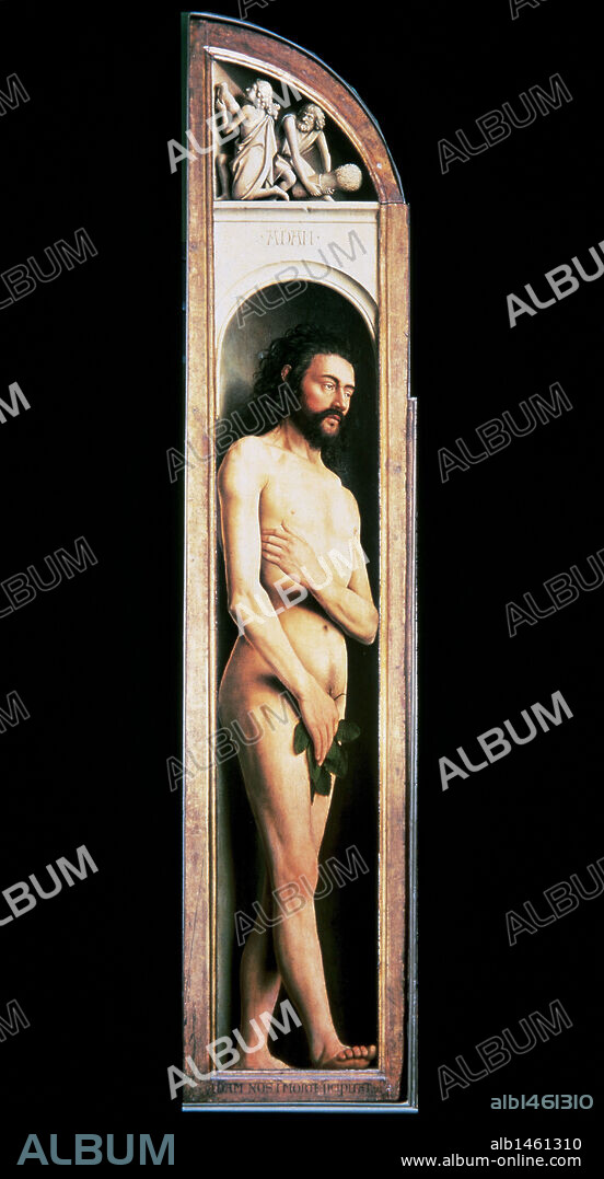 ARTE GOTICO. BELGICA. ADAN, representación que pertenece al políptico de la ADORACION DEL CORDERO MISTICO de San Bavón de Gante. Lo inició Huber van Eyck (M.1426) y lo terminó en el año 1432 Jan van Eyck (m.1441). Estilo gótico flamenco. Catedral de Gante. Bélgica.