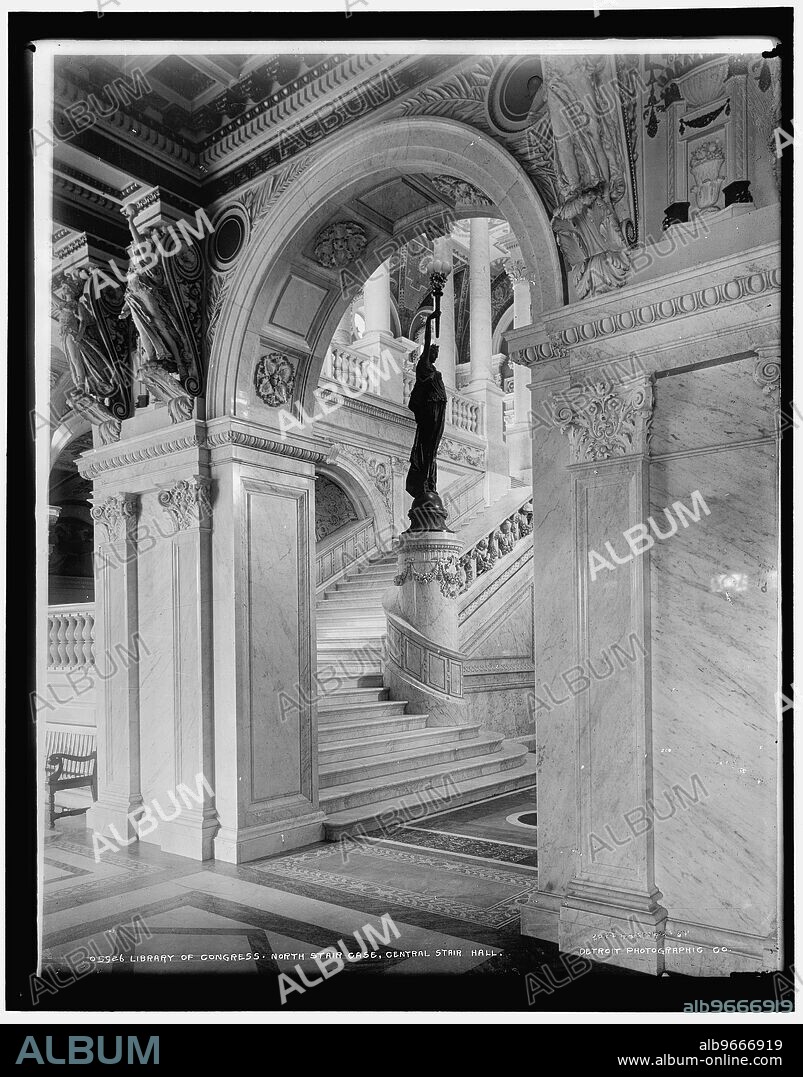 Library of Congress, north stair case, central stair hall, 1900 or 1901.