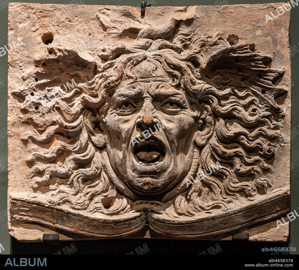 "Gorgon", about 1485-95, by Michele Marini da Fiesole ( Andrea Del Verrocchio's pupil), fragment of architectural frieze, terracotta painted as monochrome.
