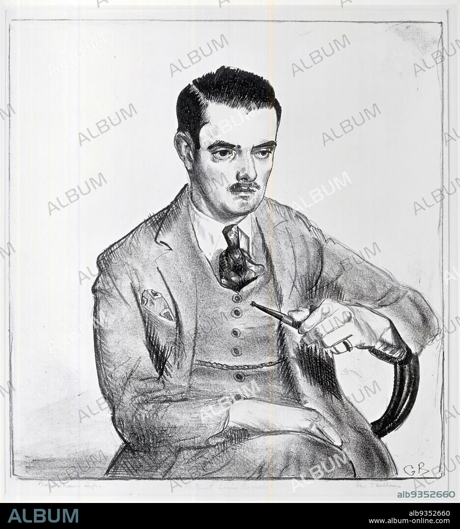 Portrait of Louis Bouche, George Wesley Bellows, American, 1882-1925, Lithograph on thin cream-colored wove paper, 1921, 13 1/16 x 11 9/16 in., 33.1 x 29.3 cm.