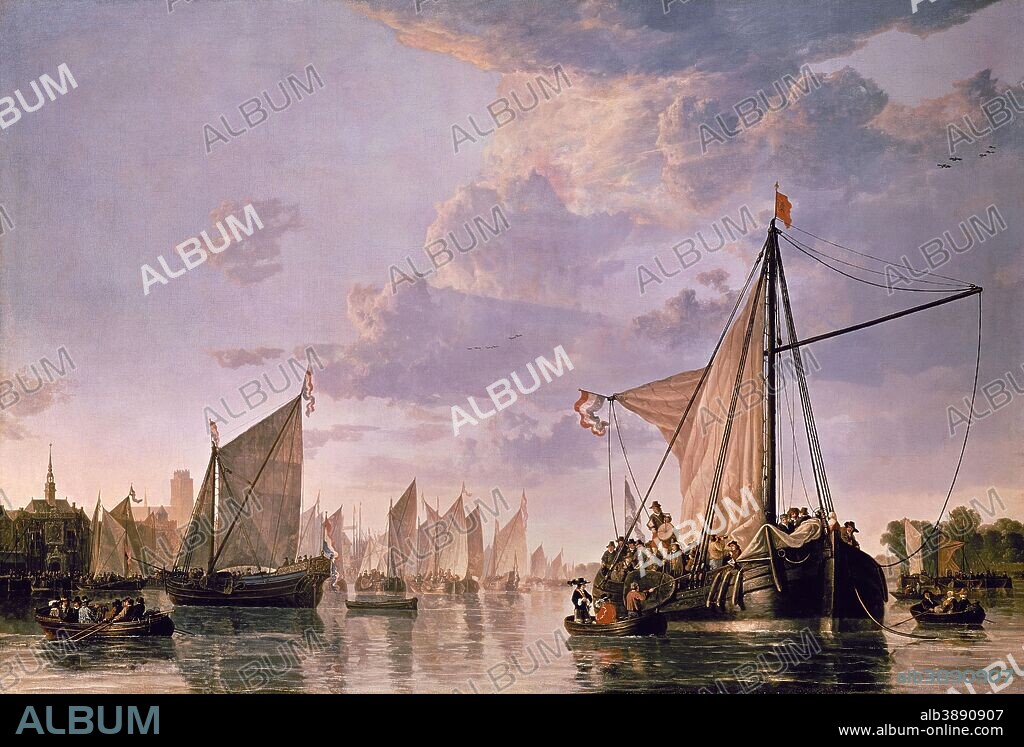 AELBERT CUYP. The Maas at Dordrecht. Date/Period: Ca. 1650. Painting. Oil on canvas. Height: 1,149 mm (45.23 in); Width: 1,702 mm (67 in).