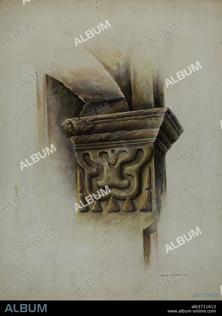 GERALD TRANSPOTA. Capital on Column. Dated: 1937. Dimensions: overall: 35.7 x 26.7 cm (14 1/16 x 10 1/2 in.)  Original IAD Object: Drawing approx. 1/5 size of actual obj.. Medium: watercolor, colored pencil, and graphite on paper.