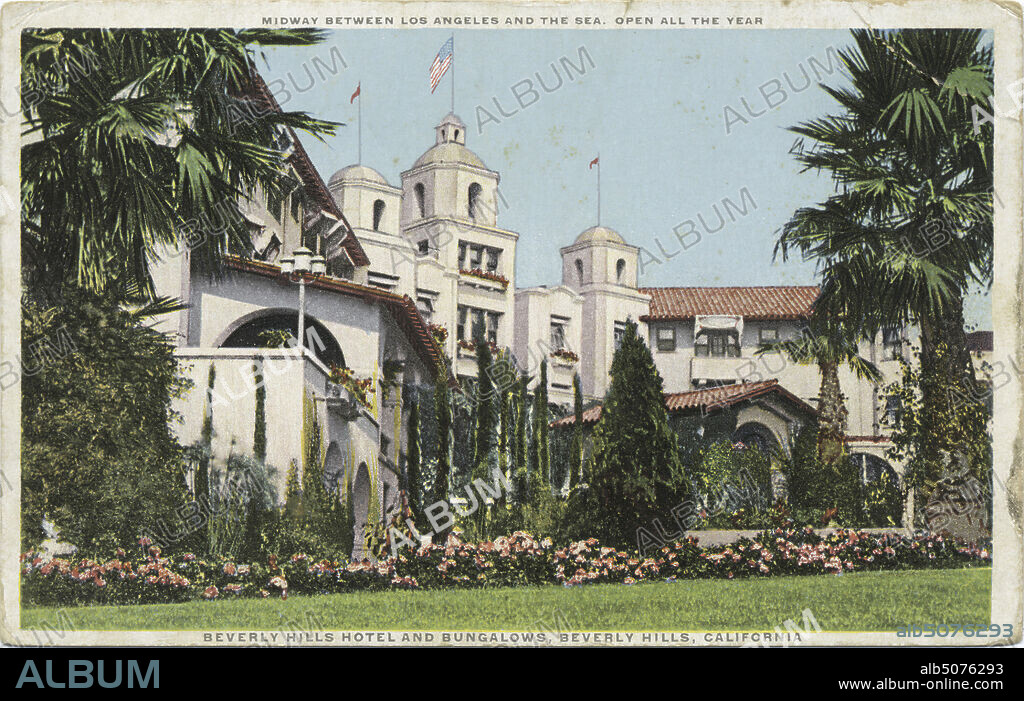 Beverly Hills Hotel and Bungalows, Beverly Hills, California, Midway Between Los Angeles and the Sea. Open All the Year, still image, Postcards, 1898 - 1931.