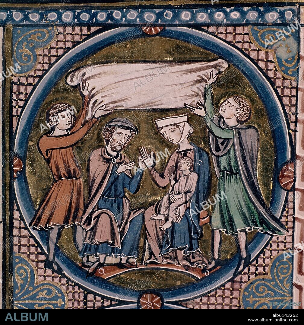 BIBLIA DE SAN LUIS DE FRANCIA -1226/34-BODA DE RUTH Y BOOZ -MINIATURA GOTICA.