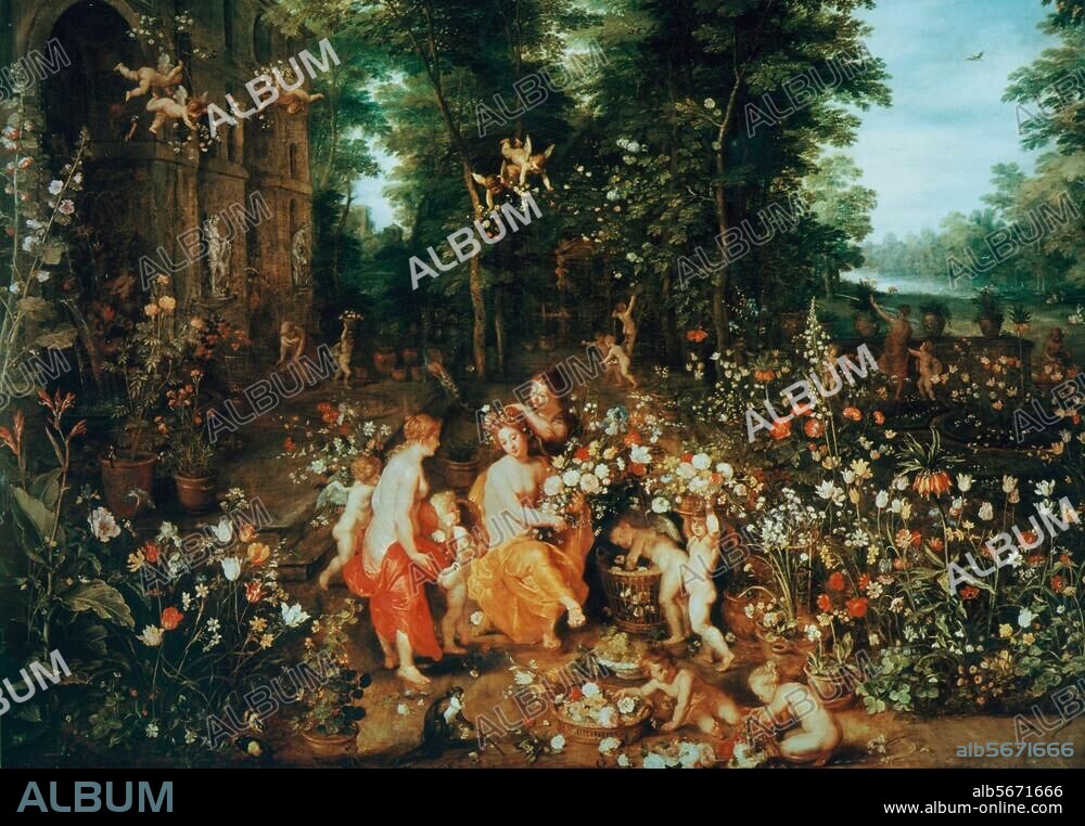 JAN BRUEGHEL DER ÄLTERE. Brueghel, Jan d. Ä. 1568-1625. "Flora im Blumengarten". Gemälde. Schloß Schleißheim.
