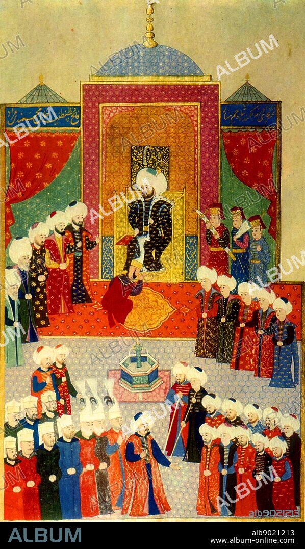 Mehmet II (March 30, 1432 May 3, 1481) (also known as el-F?ti? 'the Conqueror' Sultan of the Ottoman Empire (Rûm until the conquest) for a short time from 1444 to September 1446, and later from February 1451 to 1481. English: Accession of Mehmet II in Edirne 1451.