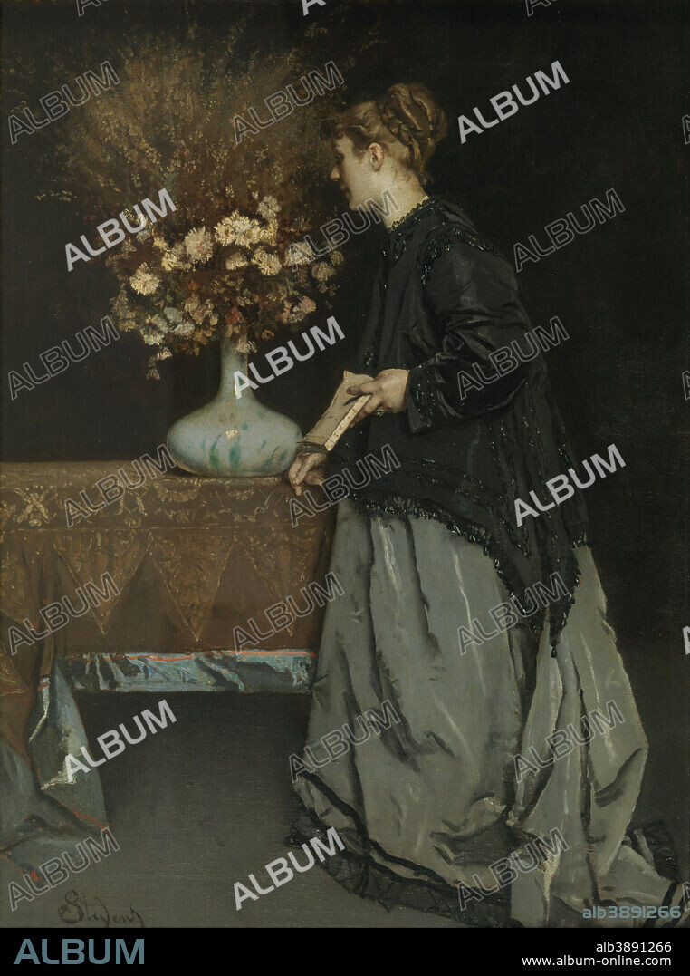 ALFRED STEVENS. Autumn Flowers. Date/Period: 1867. Painting (canvas). Oil on canvas. Height: 745 mm (29.33 in); Width: 550 mm (21.65 in).