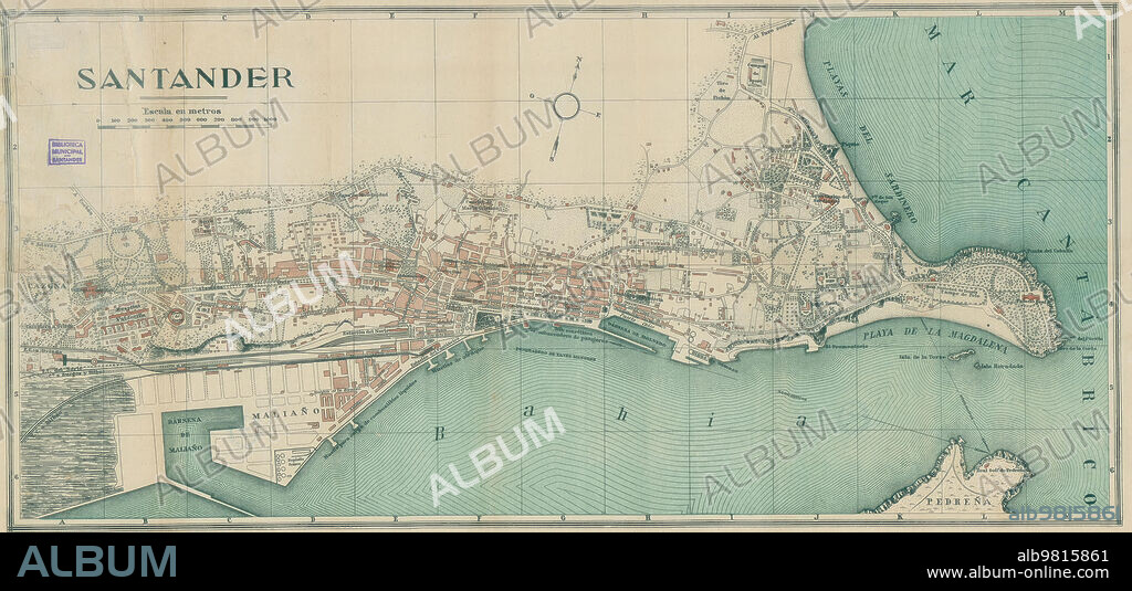 Mapa antiguo de la ciudad de Santander, 1930.