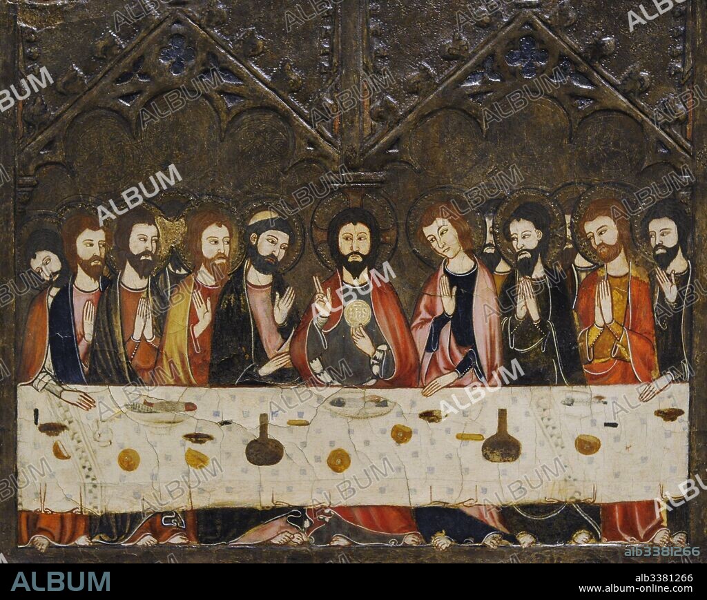 Master of Vallbona de les Monges (Guillem Seguer?), 14th century. Altarpiece of Corpus Christi, ca.1335-1345. Detail depicting the Last Supper. From the Chapel of Corpus Christi. Church of the Monastery of Santa Maria de les Monges, Lleida province. National Art Museum of Catalonia. Barcelona. Catalonia. Spain.