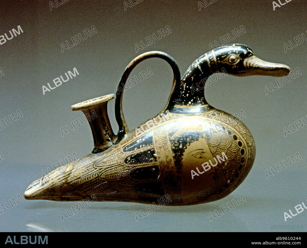 Ceramic baby bottle decorated as a duck, made in terracotta.