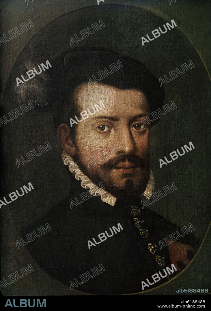 ALONSO SÁNCHEZ COELLO (school). RETRATO DE HERNAN CORTES - SIGLO XVI - 64x50 - COPIA DE LA COLECCION P JAVIS.