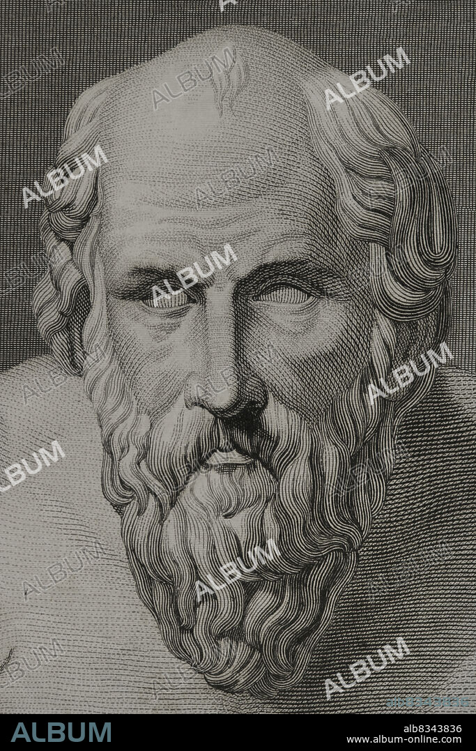 ANTONIO ROCA SALLENT (1813-1864). SPANISH ENGRAVER.. Diógenes de Sínope (h. 412 a.C. - 323 a.C.). Filósofo griego perteneciente a la escuela cínica. Grabado por A. Roca. Detalle. Historia Universal, por César Cantú. Tomo I, 1854.