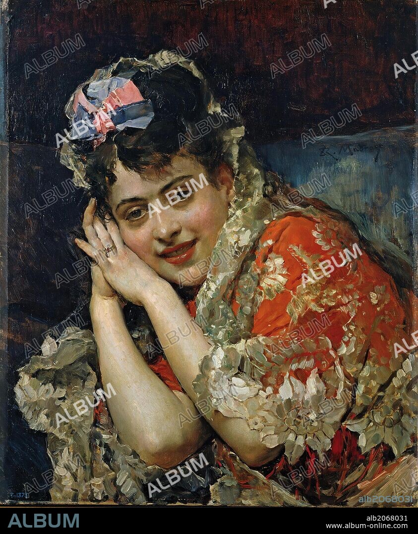 Raimundo de Madrazo y Garreta / 'Aline Masson, con mantilla blanca', Hacia 1875, Escuela Española, Óleo sobre Lienzo, 65 cm x 54 cm, P02621.