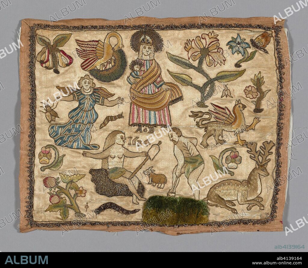 Picture. England. Date: 1634. Dimensions: 22.8 × 28.6 cm (9 × 11 1/4 in.). Silk, satin weave; embroidered. Origin: England.