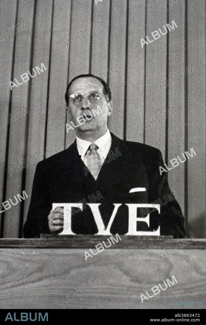 GABRIEL ARIAS SALGADO. POLITICO ESPAÑOL. 1904 - 1962. MINISTRO DE INFORMACION Y TURISMO . DISCURSO DE INAGURACION DE LA T.V.E , OCTUBRE DE 1956.