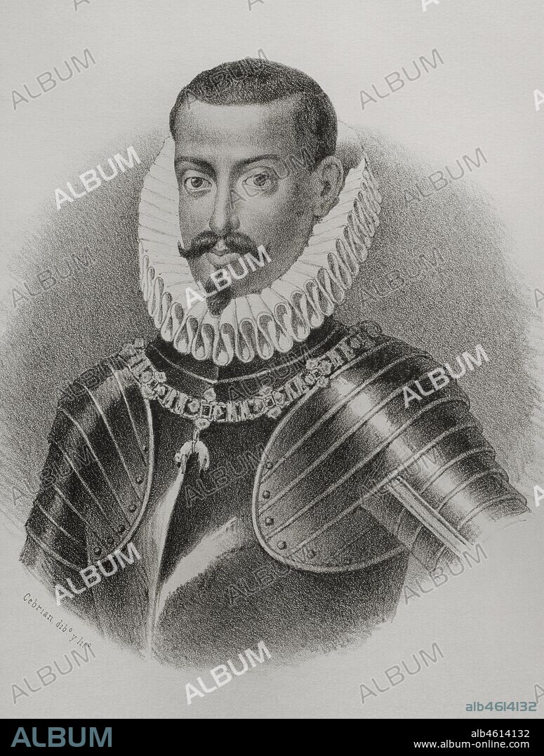 Felipe III (1578-1621). Rey de España (1598-1621). Retrato. Ilustración por Cebrián. Litografía. Crónica General de España. Historia Ilustrada y Descriptiva de sus Provincias. Tomo Valencia,1867.