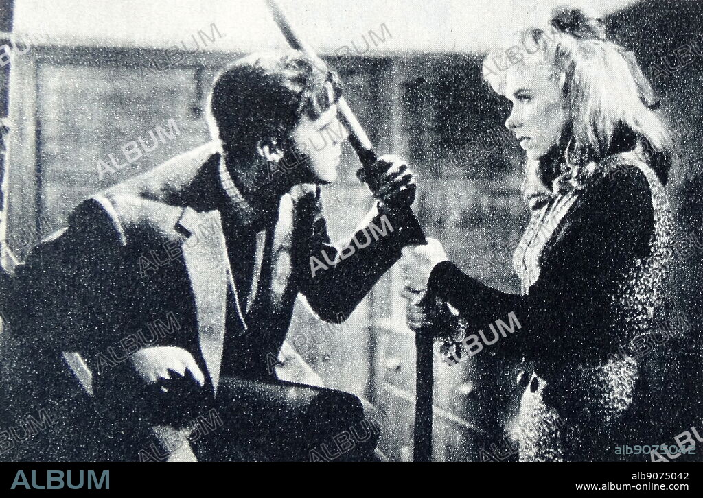 Newspaper review of the The Mind Benders, a 1963 British thriller film, photograph of Dirk Bogarde and Wendy Craig.