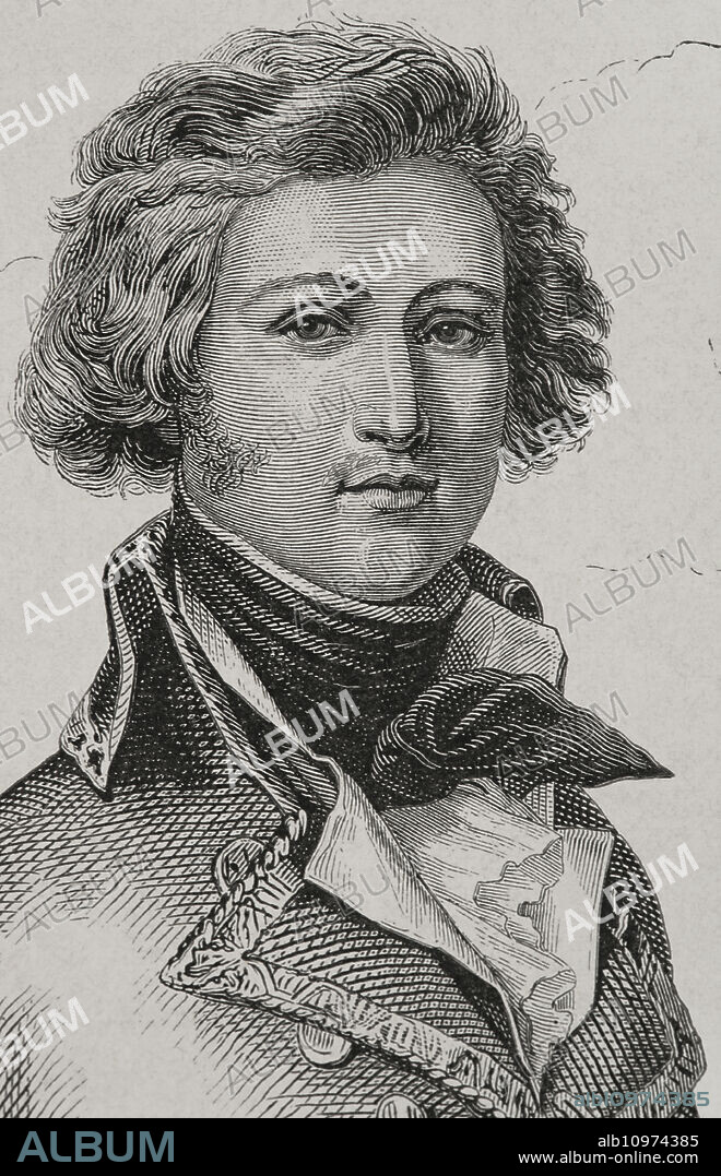 Luis Felipe I de Francia (Luis Felipe de Orleans) (1773-1850), duque de Chartres. Rey de los franceses (1830-1848). Retrato del duque de Chartres. Dibujo por Cerlier. Grabado. Detalle. "Historia de la Revolución Francesa". Tomo I, 1876.