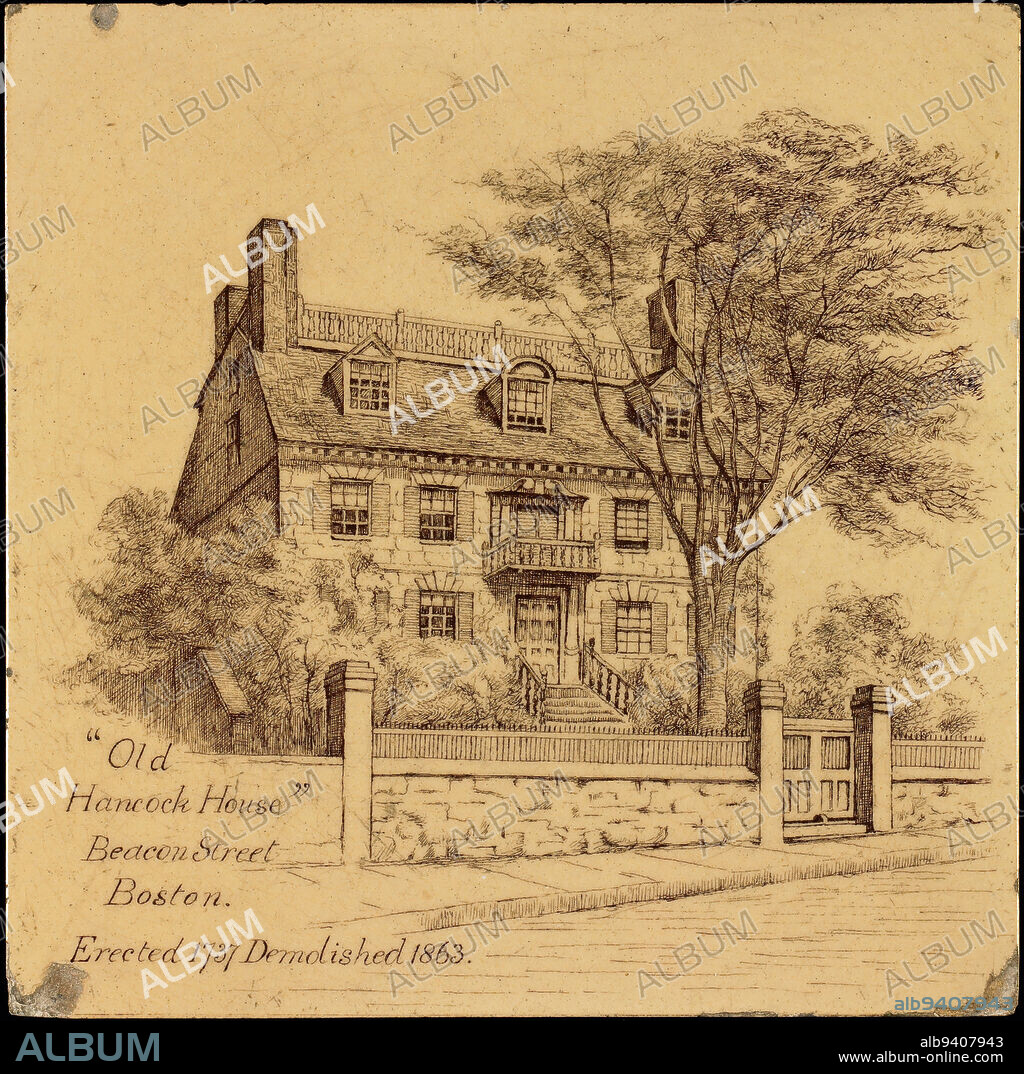 Old Hancock House' tile, c. 1875, Minton and Company, Stoke-on-Trent, Staffordshire, England, est. 1793, 6 x 6 x 7/16 in. (15.24 x 15.24 x 1.11 cm), Glazed earthenware, England, 19th century.