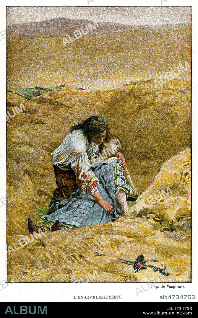 L'enterrement de Manon. Illustration de 1885 par Maurice LELOIR (1851-1940) pour 'Histoire de Manon Lescaut et du chevalier des Grieux' par l'Abbe PREVOST (1697-1763). Credit : Collection Jonas/KHARBINE-TAPABOR.