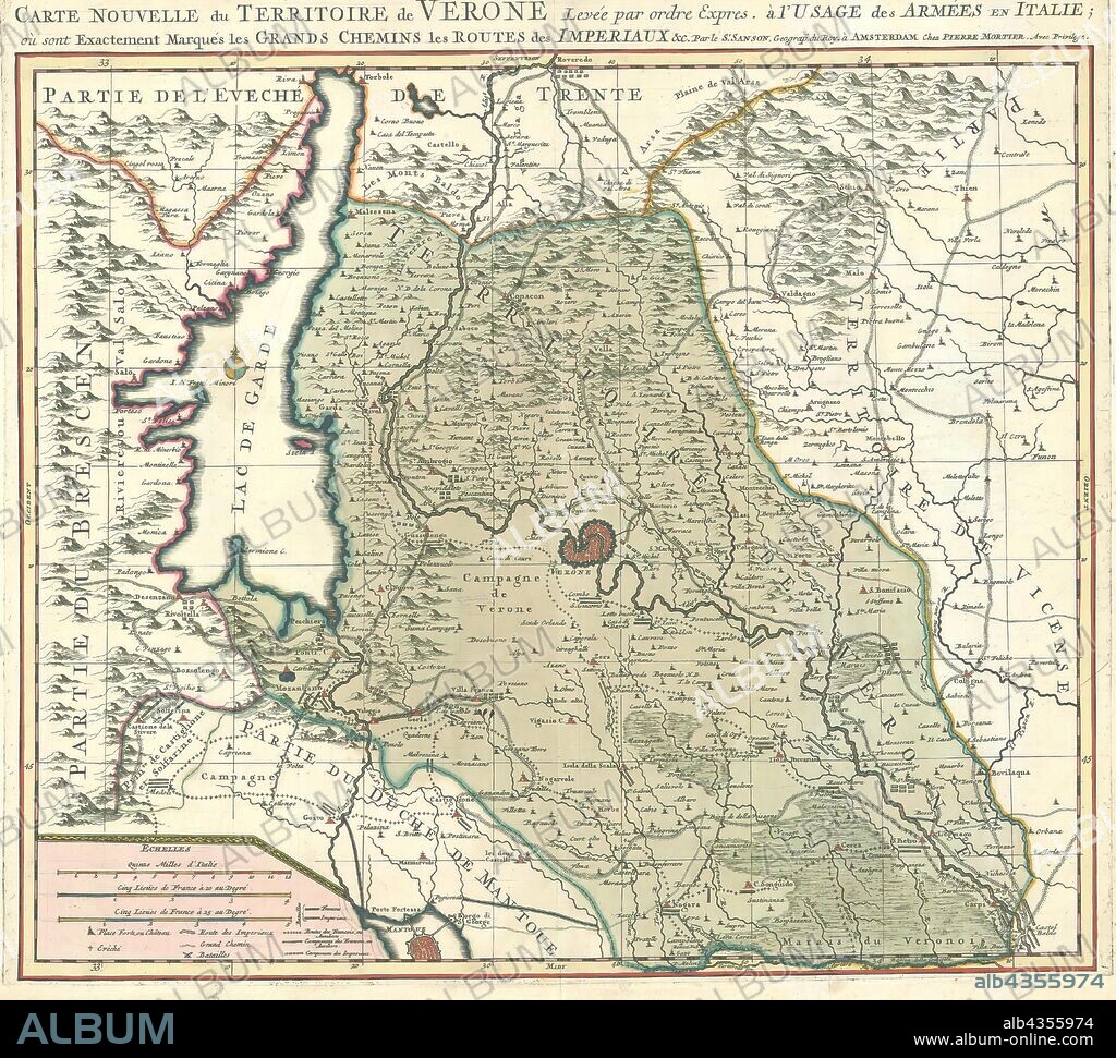 Map, Carte nouvelle du territoire de Verone, Guillaume Sanson (-1703), Copperplate print.