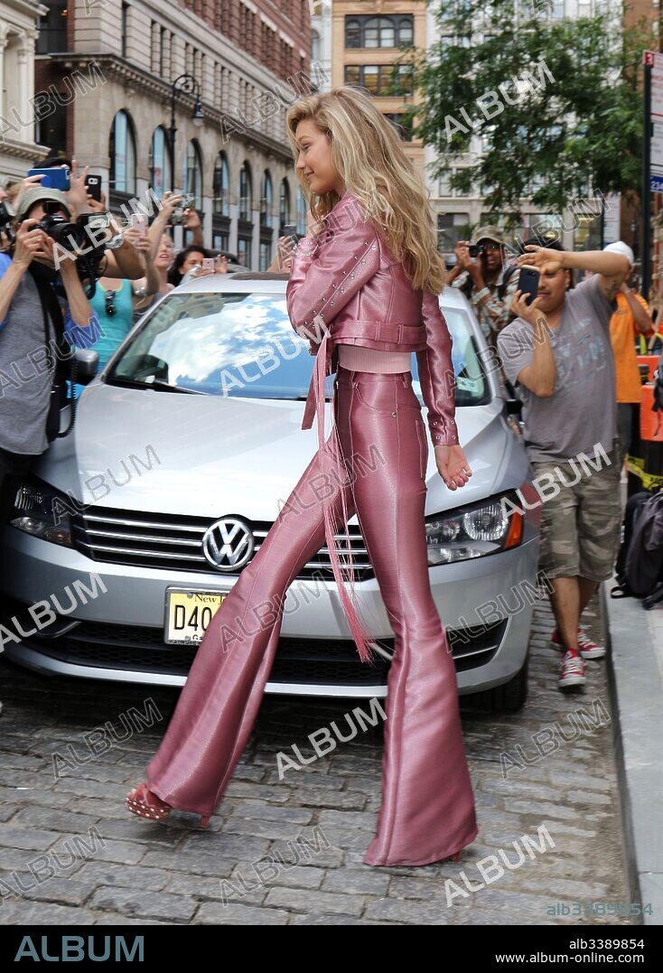 June 27, 2017 - New York, New York, United States - Model Gigi Hadid wears pink pants and jacket as she leaves her East Village apartment on June 27 2017 in New York City. 27/06/2017