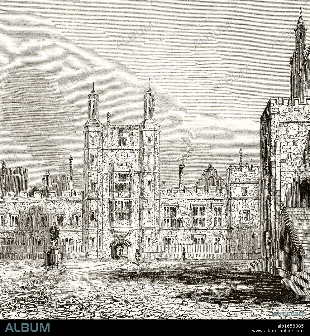 The School Yard at Eton College, Eton, Berkshire, England in the nineteenth century From The National and Domestic History of England by William Aubrey published London circa 1890.