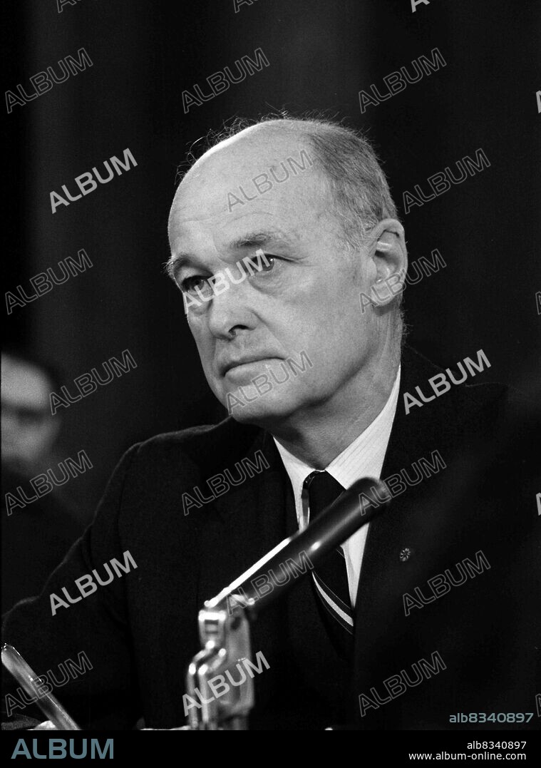 George Kennan, former ambassador to the Soviet Union, testifying in front of the U.S. Senate Foreign Relations Committee. 1966.