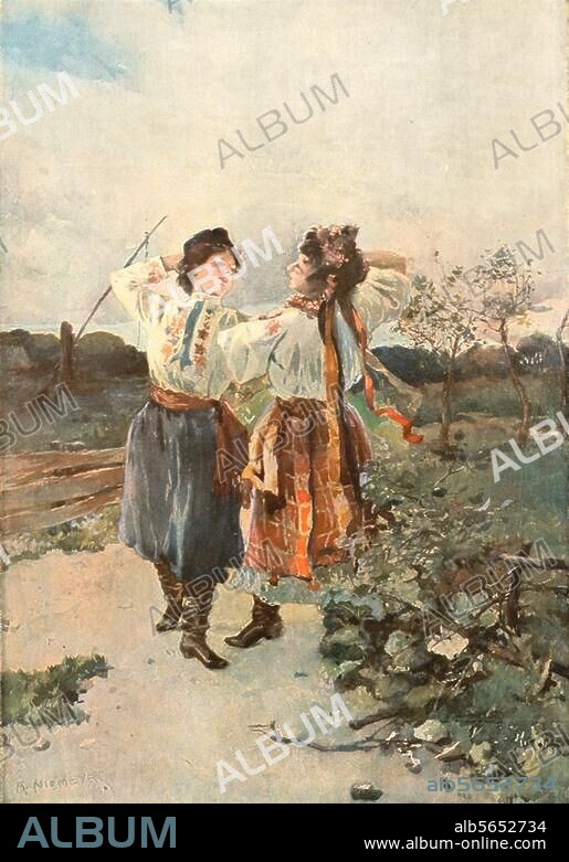 Ethnology:. Russia. "Russian Dancers". Colour print, c. 1900, after watercolour by Adelbert Niemeyer (born 1867).