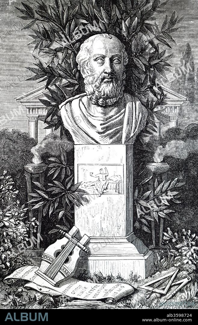 Engraving depicting a bust of Plato, a philosopher in Classical Greece and the founder of the Academy in Athens, the first institution of higher learning in the Western world. Dated 18th century.