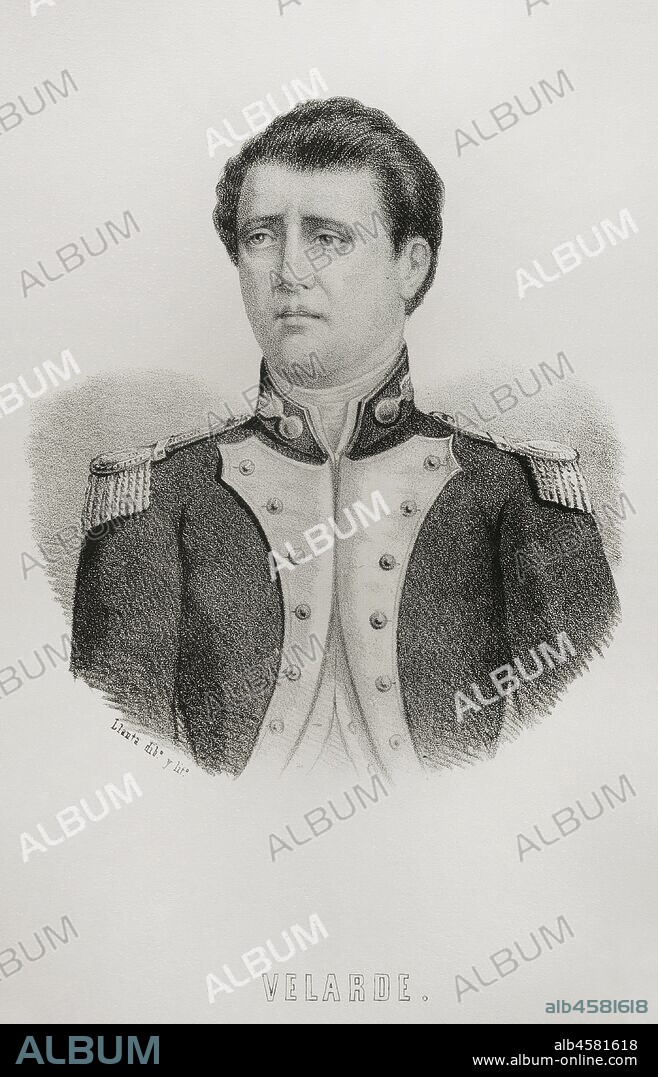 Pedro Velarde y Santillán (1779-1808). Militar español. Tomó parte en el levantamiento del 2 de mayo de 1808, durante la Guerra de Independencia española. Dibujo por Llanta. Litografía. Crónica General de España, Historia Ilustrada y Descriptiva de sus Provincias. Castilla-La Vieja,1870. Biblioteca Histórico Militar de Barcelona, Cataluña, España.