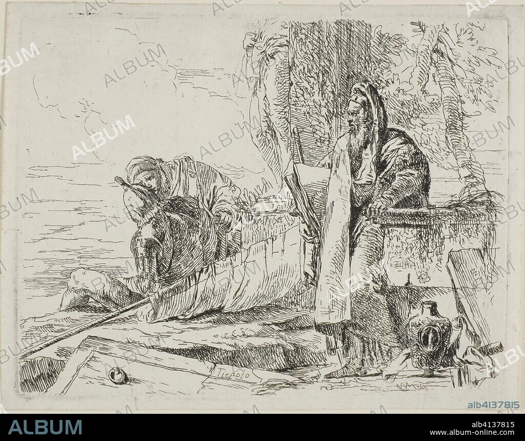 Standing Philosopher and Two Other Figures, from Capricci. Giambattista Tiepolo; Italian, 1696-1770. Date: 1740-1750. Dimensions: 135 x 174 mm (image/plate); 145 x 185 mm (sheet). Etching on paper. Origin: Italy.