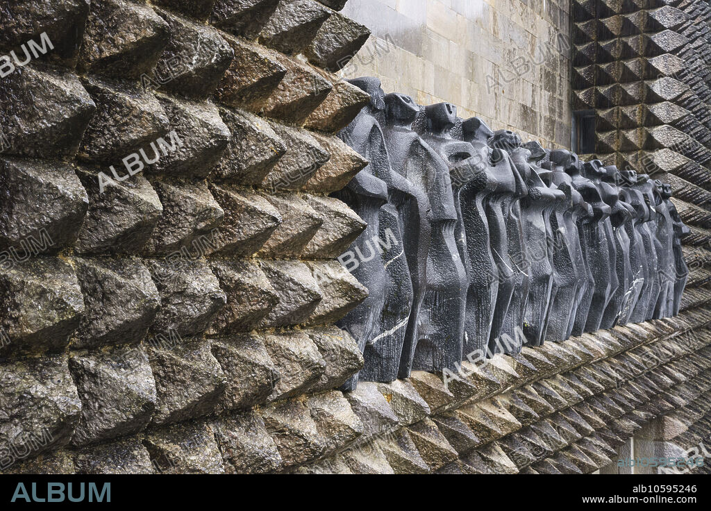 sculptures of the 14 apostles on the façade, sculptor Jorge Oteiza, Arantzazu Sanctuary, municipality of Oñati, , Basque Country, Spain.