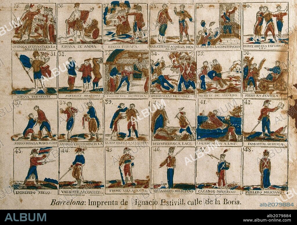 Cartoon entitled Hallelujah of the Constitution of 1812, depicting the pronouncement of General Riego. Municipal History Museum of Cadiz. Spain.